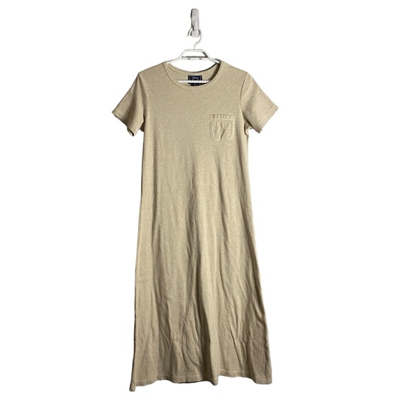 Cherokee Women's Beige Short Sleeve 100% Cotton Maxi Shirt Dress - Picture 1 of 5